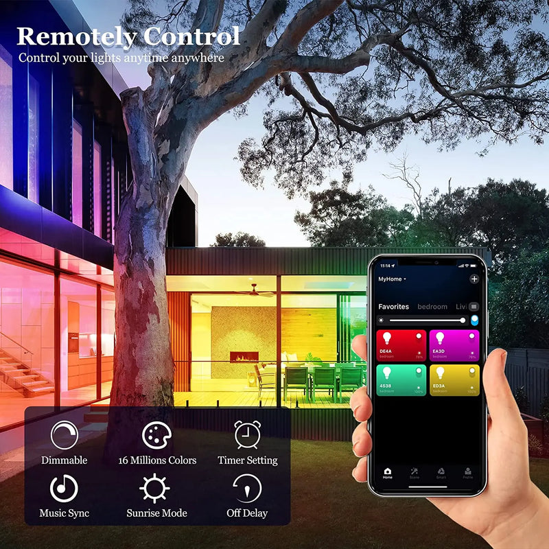 LED Smart Bulb A19 E26/E27 Color Changing LED Bulb with Music Synchronization WiFi and BLE 5.0 Dimmable RGB Smart Home Lighting