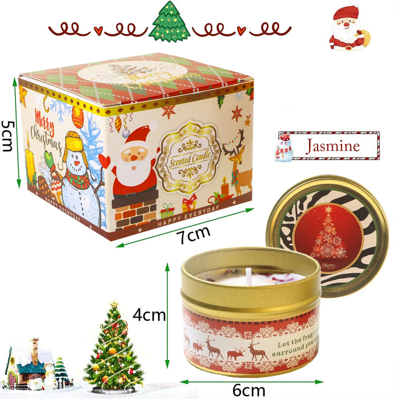 Christmas Scented Candle Set Gift Fragrance Candle Jar Smokeless Romantic Incense Aromatherapy Candle Stonedried Flower Soy Wax