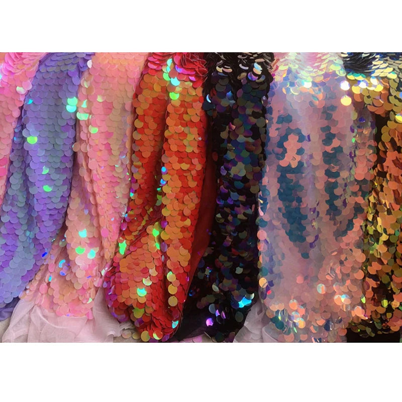 Iridescent Shiny Mermaid Scale Fabric Laser Sequins Glitter Fabric For Diy Tablecloth Garment Wedding Party Background Decor