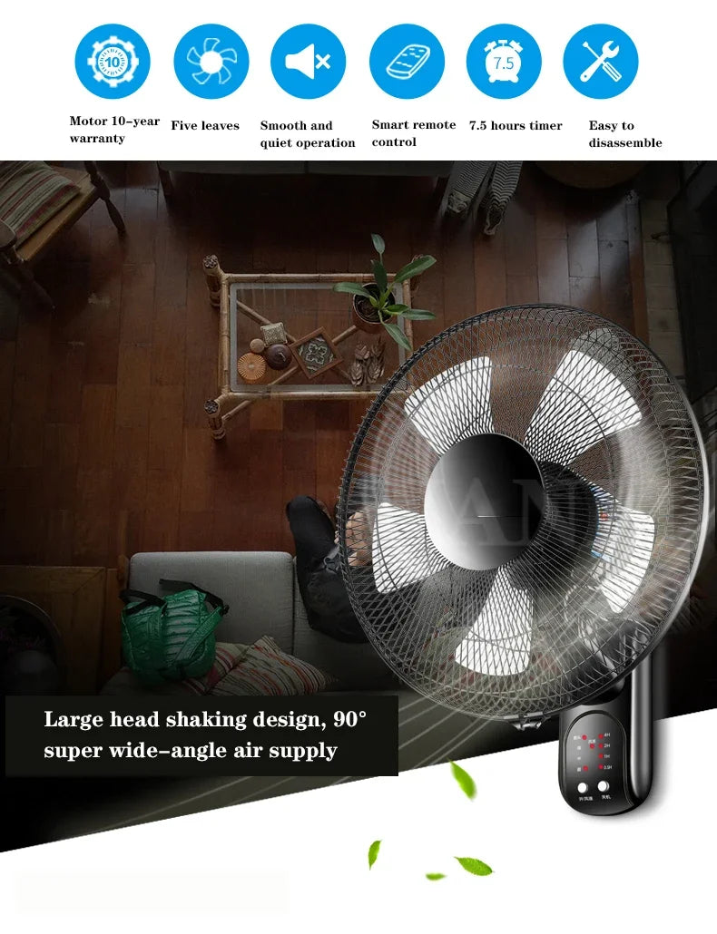 Household Wall-Mounted Electric Fan 220V/60W 16-Inch Living Room Kitchen Fan With 3 Speed Adjustable Smart Version/Mechanical