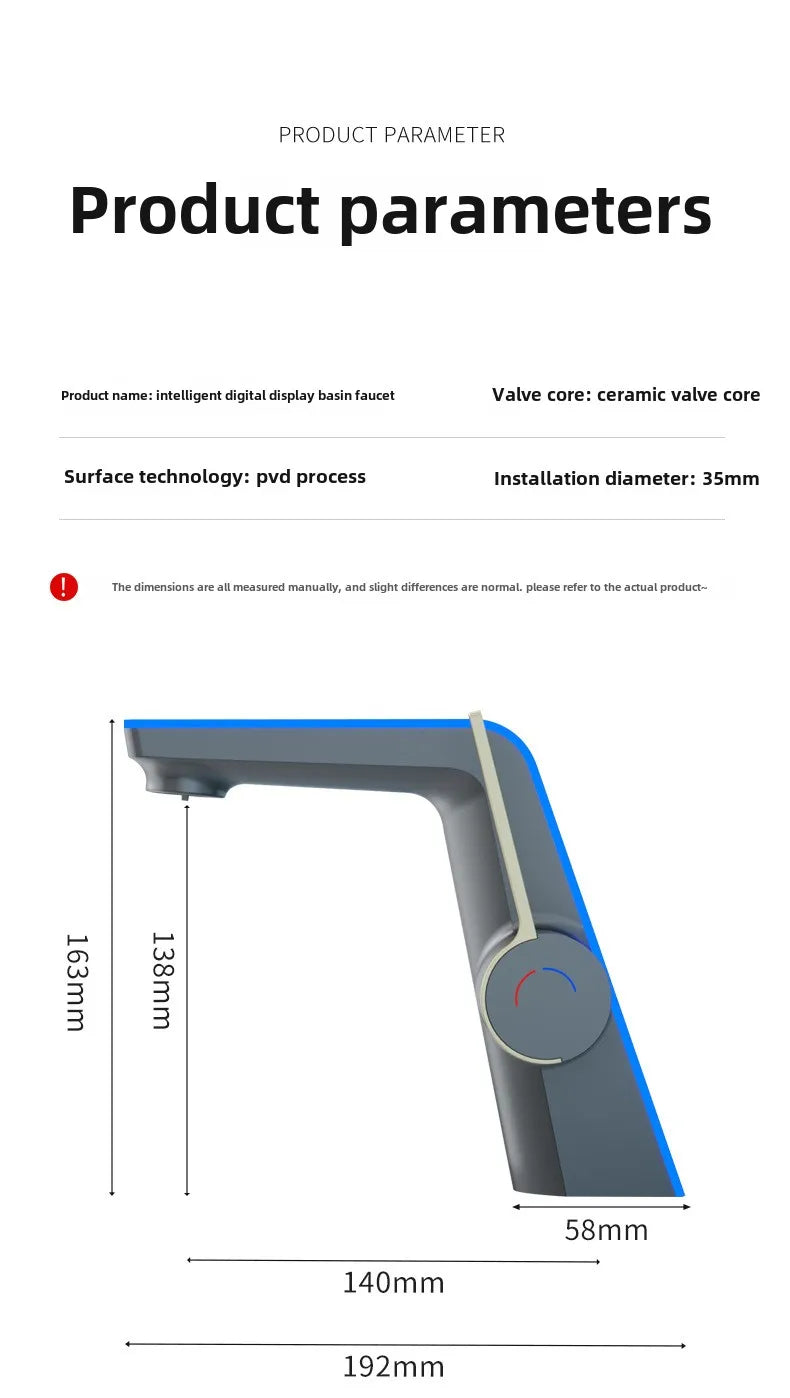 LED Digital Atmosphere Light, Basin Faucet, Bathroom Household Faucet