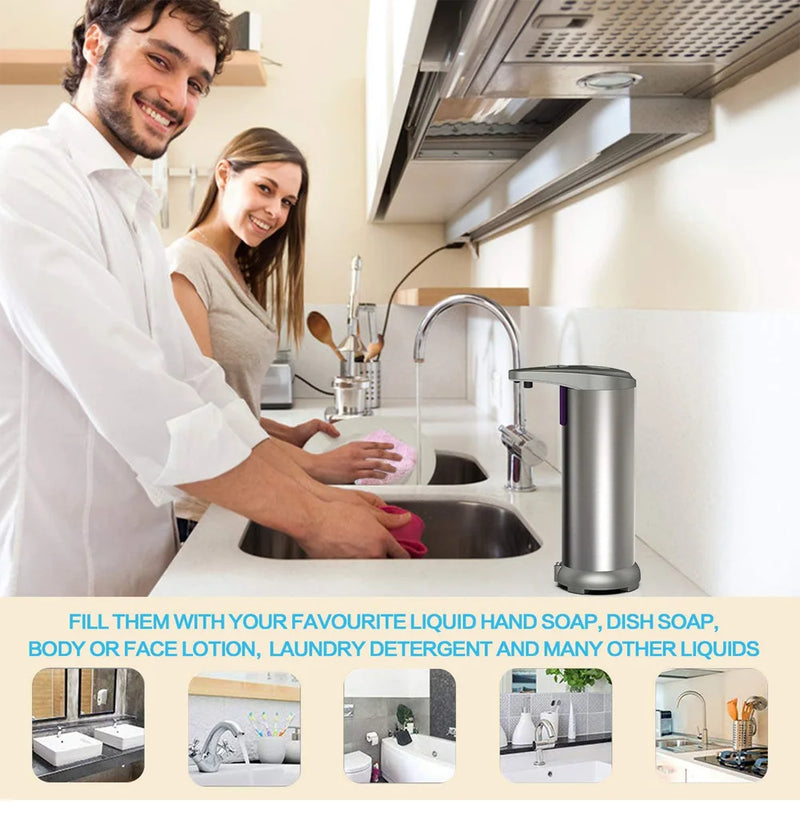 Automatic Soap Dispenser Touchless Soap Dispenser 250ml Battery Powered Electric Adjustable Stainless Steel Dispenser