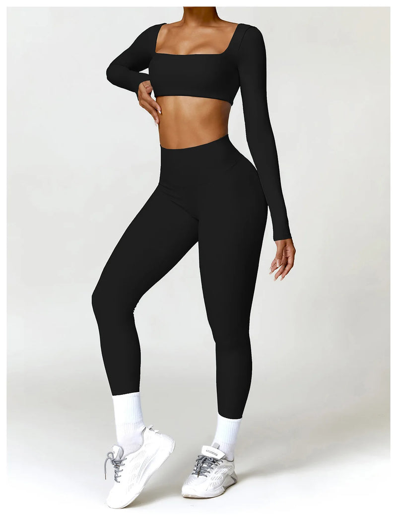 Yoga Suit 2 Pieces Sportswear Sports Set Women Tracksuits Gym Clothes Sport Bra Fitness Long Sleeve Top Workout Legging Yoga Set
