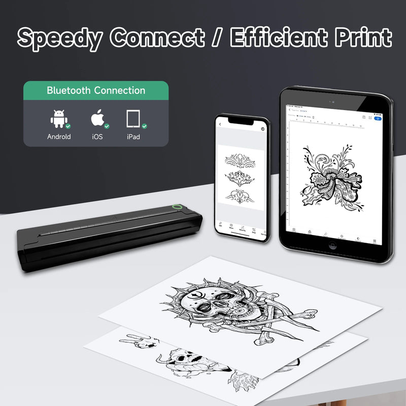 🖨️ Portable A4 Thermal Printer – Inkless Bluetooth Printer for PDF, Tattoo Stencils, and Office Use (Smartphone Compatible)