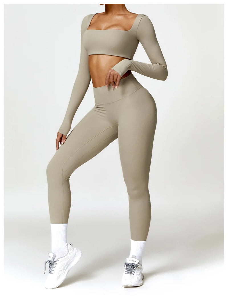 Yoga Suit 2 Pieces Sportswear Sports Set Women Tracksuits Gym Clothes Sport Bra Fitness Long Sleeve Top Workout Legging Yoga Set