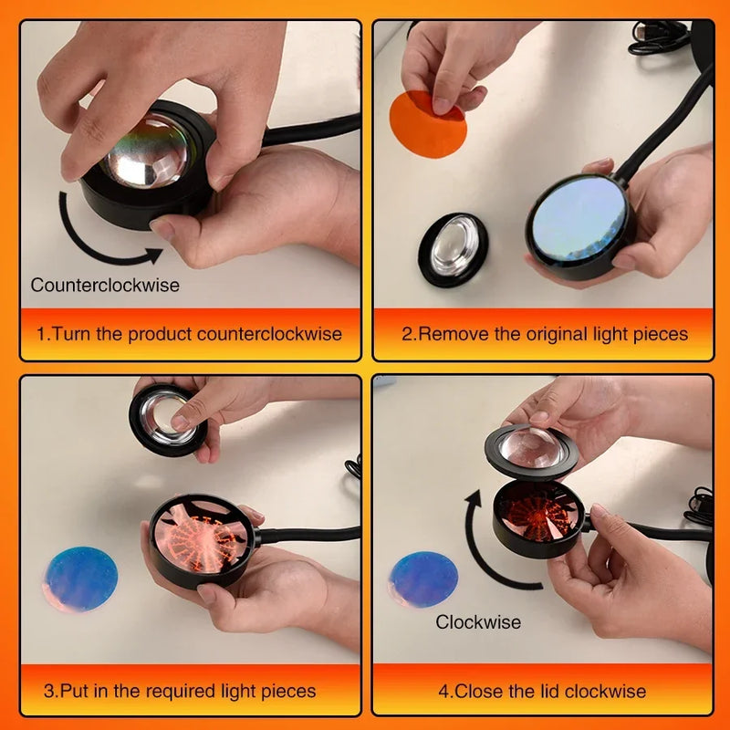 USB Sunset Lamp Sunset Projector Mood Light Living Room Bedroom Night Light Indoor Decor Bar Atmosphere Photography Background