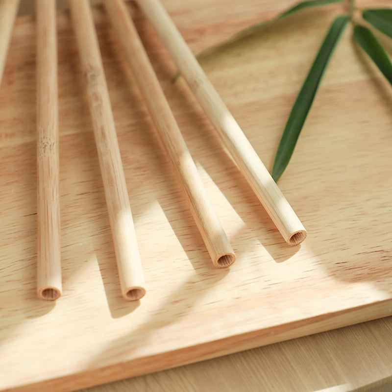 10Pcs Natural Bamboo Straw Reusable Drinking Straws with Case Biodegradable Eco-friendly Bamboo Straws for Cocktail Bar Drinks