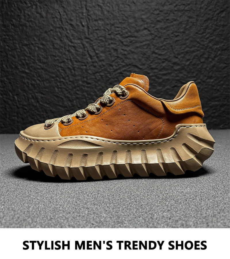 Chunky Sneakers Men Designer Sport Shoes Fashion Casual Microfiber Leather Breathable Height Increased Flat Platform Board Shoes