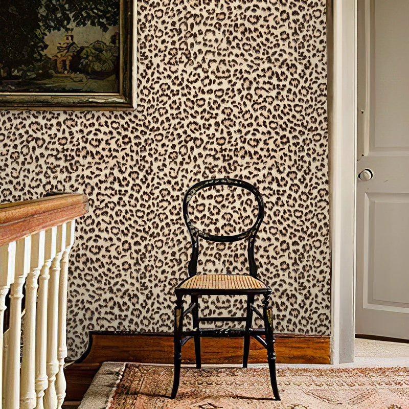 Retro Leopard Peel And Stick Wallpaper Chic Brown Vinyl Self Adhesive Wall Decal for Living Room Bathroom Or Kitchen