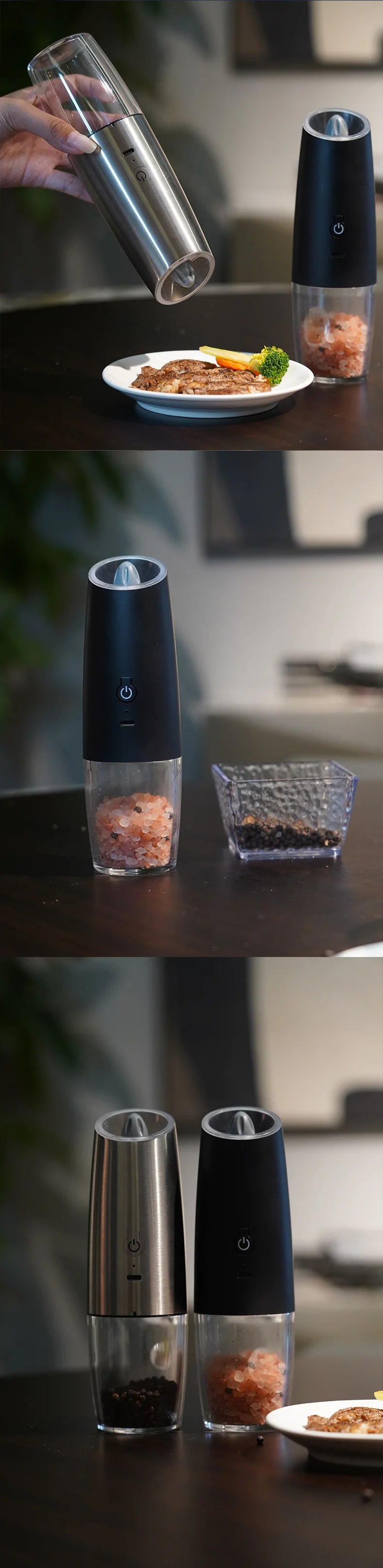 Electric Salt and Pepper Grinder USB Rechargeable Adjustable Coarseness Large Capacity Auto Spices Grinders Kitchen Cooking Tool