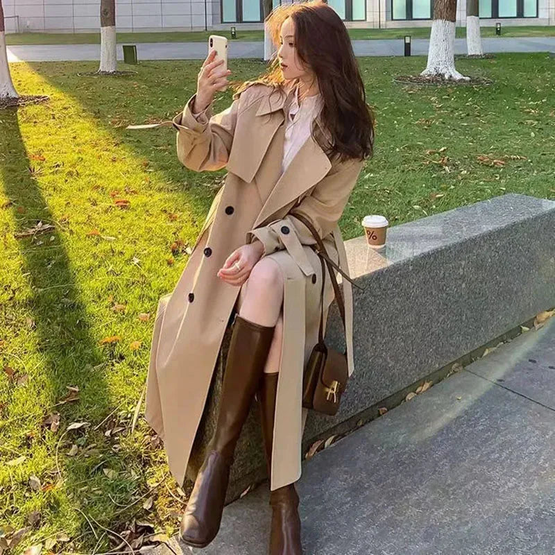 Women’s Double-Breasted Lace Trench Coat – Elegant Autumn Windbreaker and Casual Raincoa