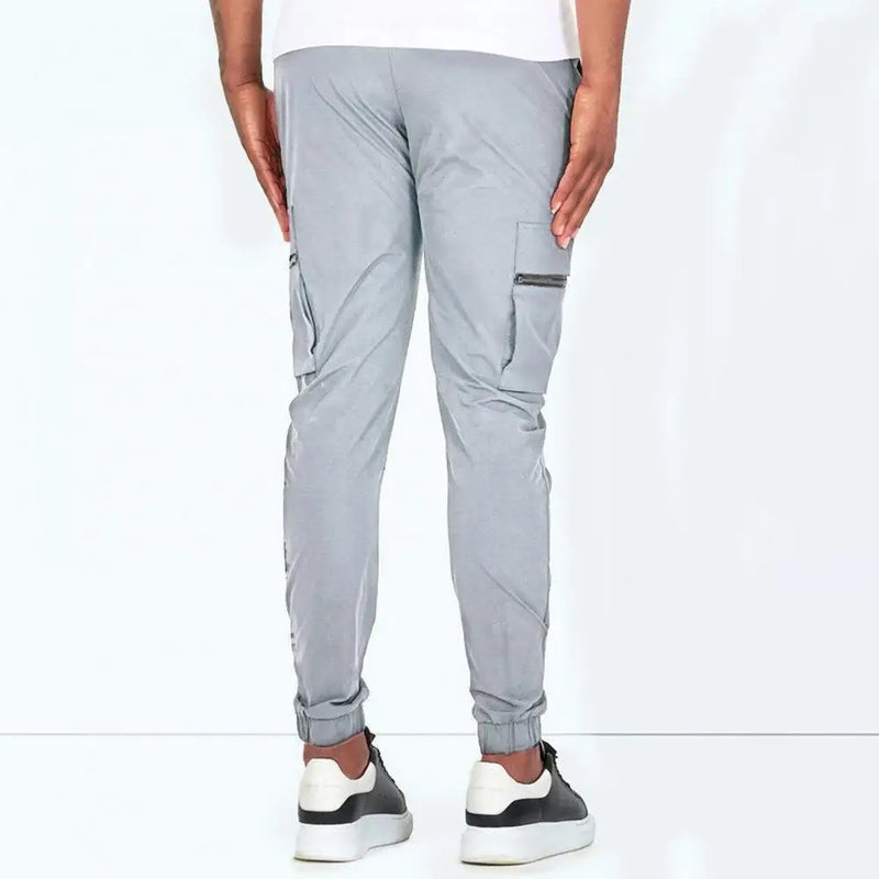 Mens Cargo Pants Zipper Pockets Jogger Running Hip Hop Streetwear Slim Sport Trousers Male Training Workout Fitness Sweatpants