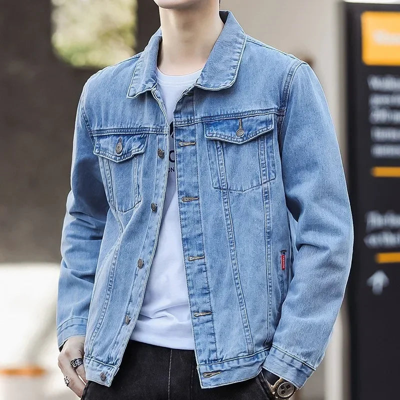 Men’s Loose Fit Denim Jacket – Casual Workwear Style for Spring & Autumn 2025