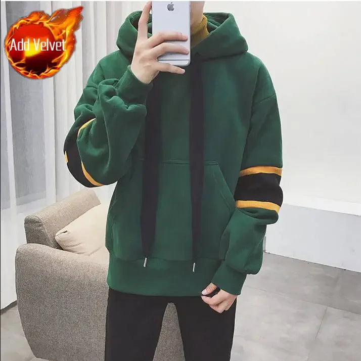 Men’s Loose Fit Winter Hoodie – Warm Patchwork Fleece Sweatshirt for Casual Autumn Streetwear | Tatiana Haven