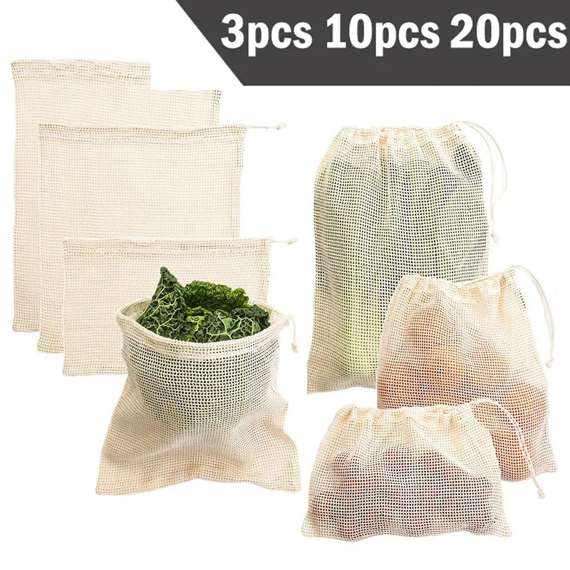 3 6 10pcs Reusable Produce Bags Set Eco Bag Cotton Mesh Vegetable Bags for Fruit Vegetable Storage Bags Reusable Shopping Bag