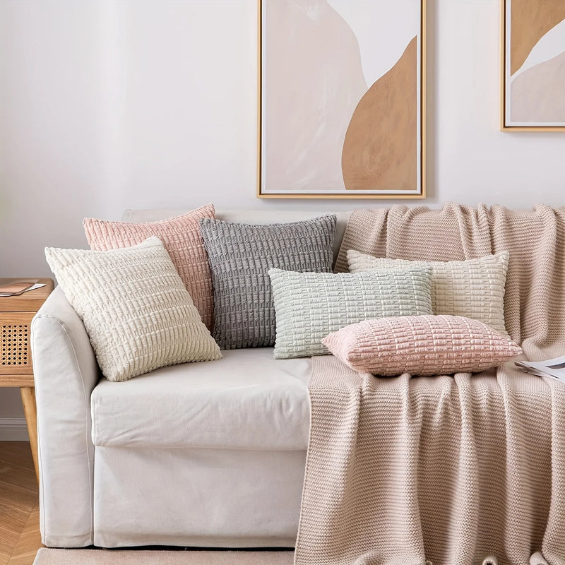 1pcs 40x40CM Soft Corduroy Decorative Throw Pillow Cover, Modern Farmhouse Bohemian Stripe Pillow Cover for Sofa Living Room