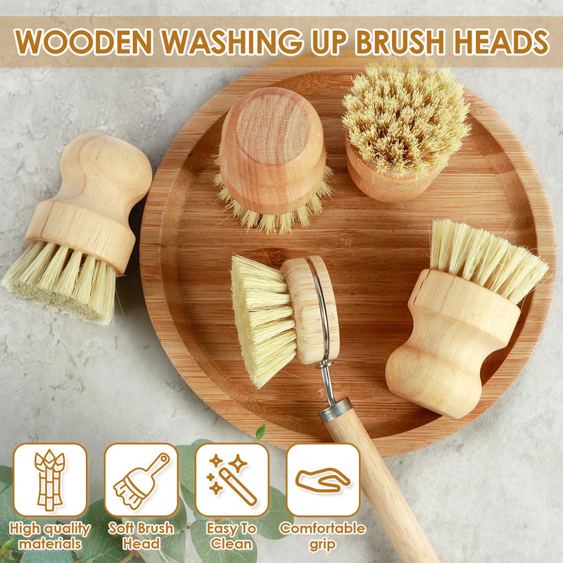 4/5Pcs Bamboo Dish Scrub Brushes Replaceable dish brush Kitchen Wooden Cleaning Scrubbers Household Cleaning Brush Cleaning Tool