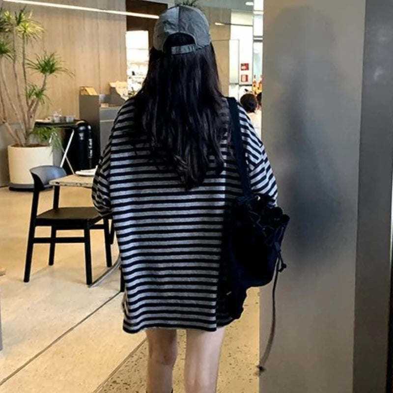 Sweatshirts Women Striped Chic Loose All-match Design Summer Simple Daily Retro Students Tender Sun-proof Classic Korean Style