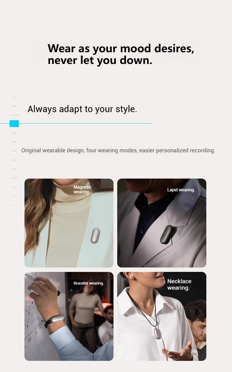 New Plaud Notepin S Wearable AI Voice Recorder, AI Notetaker, Smart Transcription & Summarization, with Wristband & lapel clip