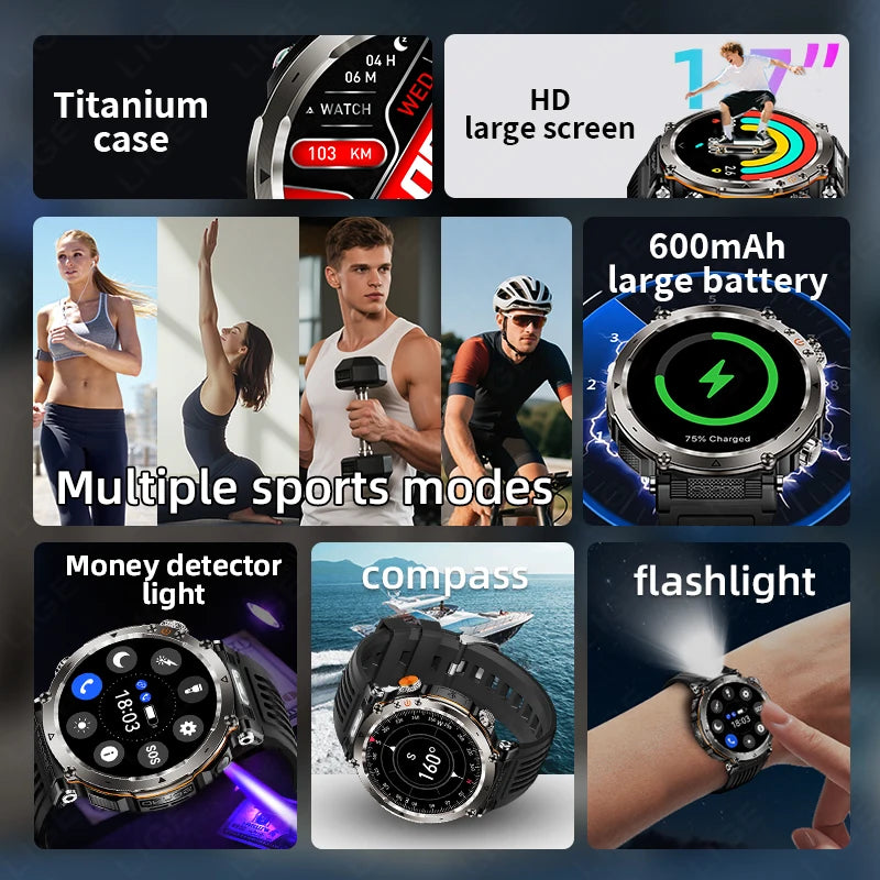 LIGE 600mAh Battery Smart Watch Men 1.7&