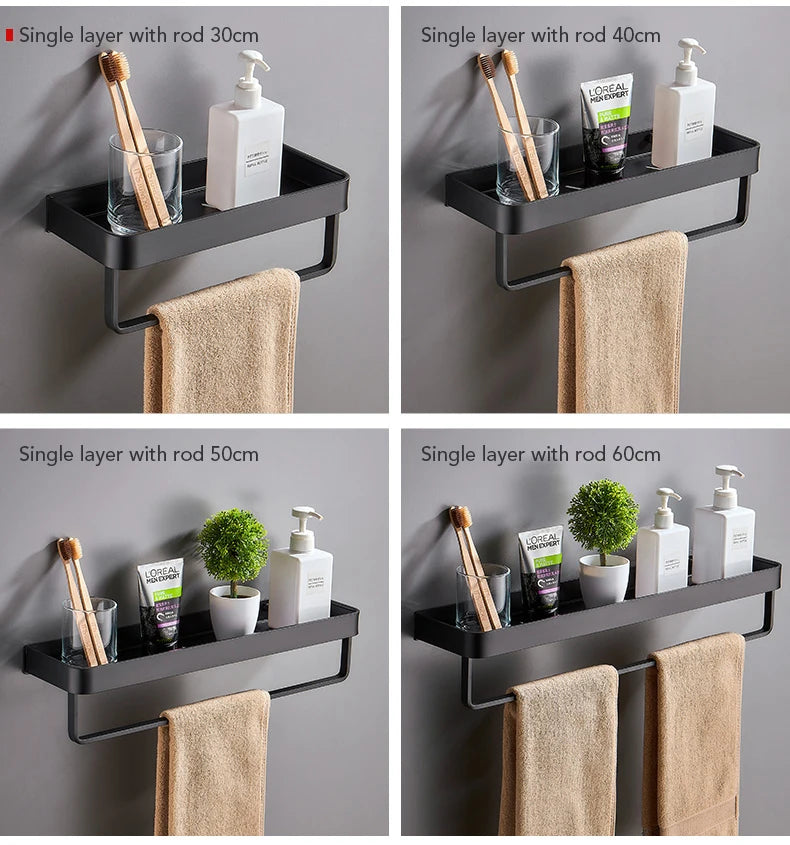 Punch-free Black Bath Shelves Bathroom Shelf Nail-free Shampoo Holder Shelves Storage Shelf Rack Bathroom Basket Holder ML1018