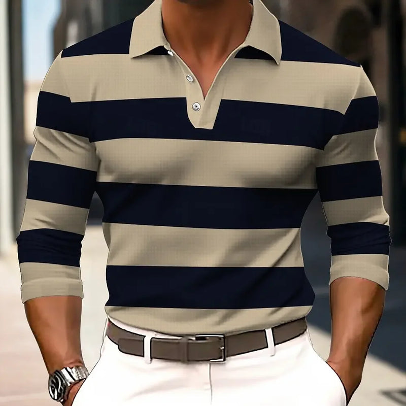 Men’s Striped Long Sleeve Rugby Polo Shirt – Casual Sports Lapel Top | Tatiana Haven