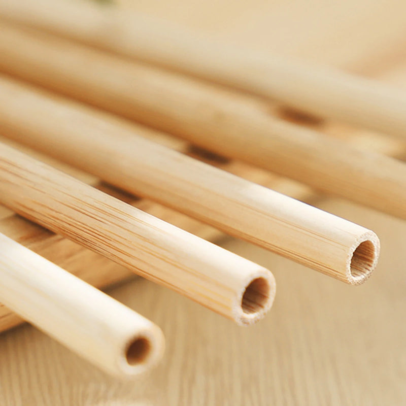 10Pcs Natural Bamboo Straw Reusable Drinking Straws with Case Biodegradable Eco-friendly Bamboo Straws for Cocktail Bar Drinks
