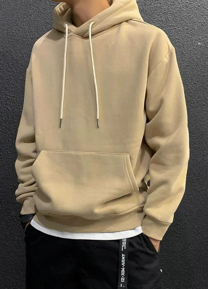 Men’s Fleeced Green Hoodie – Solid Casual Sweatshirt for Autumn and Winter