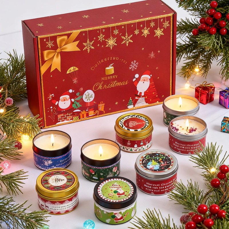 Christmas Scented Candle Set Gift Fragrance Candle Jar Smokeless Romantic Incense Aromatherapy Candle Stonedried Flower Soy Wax