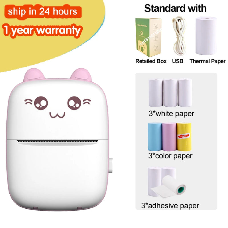 Portable Thermal Printer MINI Wirelessly BT 203dpi Photo Label Memo Wrong Question Printing With USB Cable Imprimante Portable
