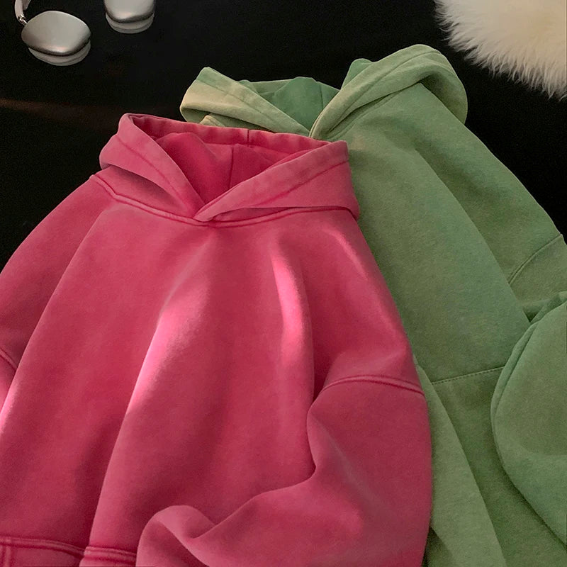 Men’s Vintage Washed Hoodie – Loose Fit Streetwear Pullover for Casual Harajuku Style