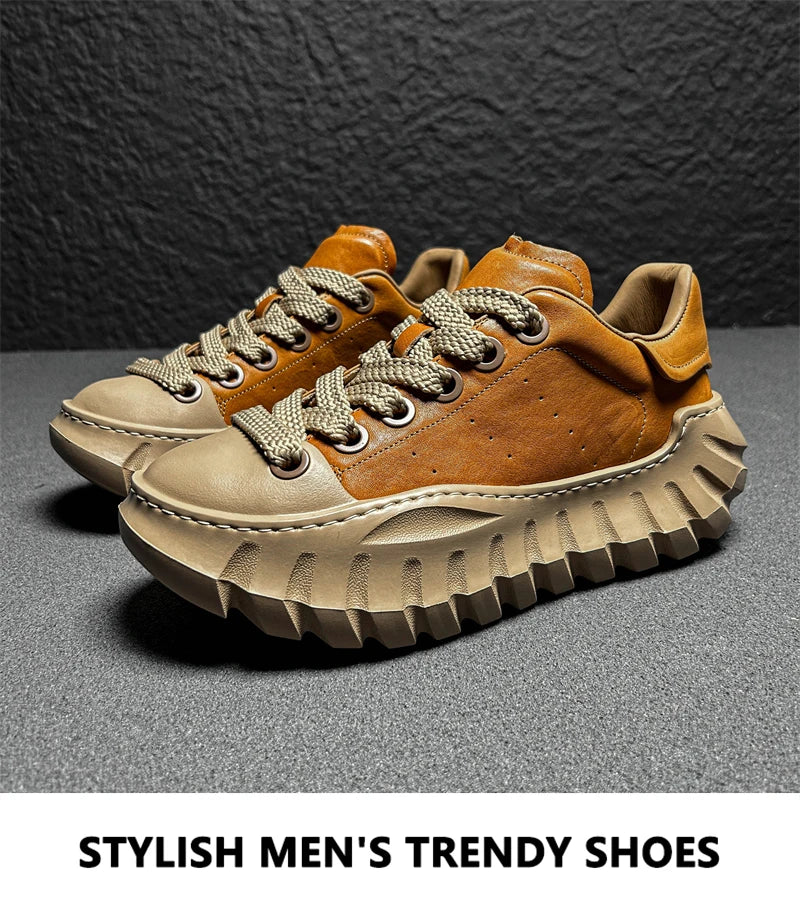 Chunky Sneakers Men Designer Sport Shoes Fashion Casual Microfiber Leather Breathable Height Increased Flat Platform Board Shoes