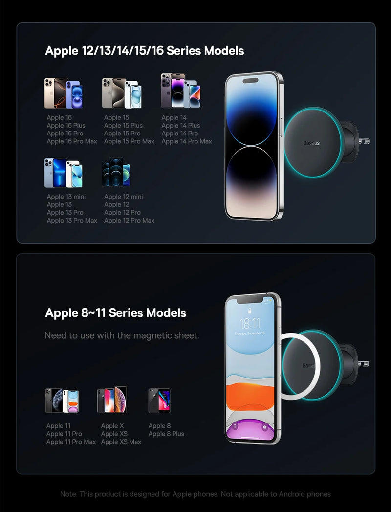 Baseus Magnetic Wireless Charger Car Phone Holder 15W Fast Charging Wireless Car Charger Holder For iPhone 16 15 14 13 Car Mount