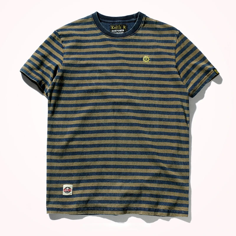 Men’s Striped Cotton T-Shirt – Slim Fit Vintage Washed Short Sleeve Tee | Tatiana Haven