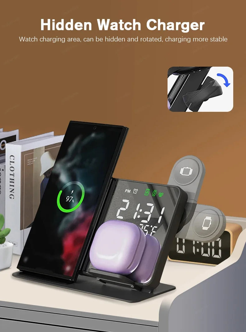 3 in 1 Wireless Charger For Samsung Galaxy Watch 6 5 Pro Fast Charging Station For Galaxy S24 S23 S22 Alarm Clock Chargers Stand