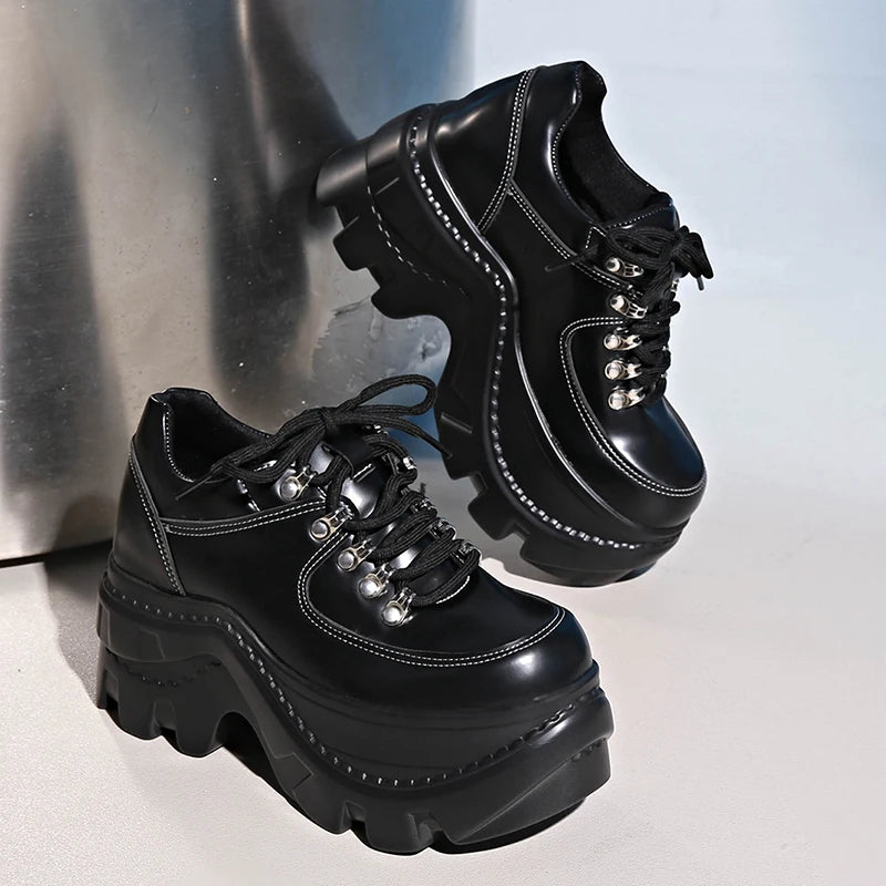 Fashion Black Chunky Sneakers for Women 2025 Autumn Platform Sports Shoes Woman Gothic Punk Style Thick Sole Sneakers Plus Size
