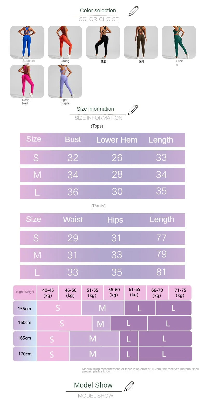 Seamless Yoga Set Two Piece Set Womens Outifits Workout Gym Set Fitness Clothing Tracksuit Backless Crop Top Leggings Sport Suit