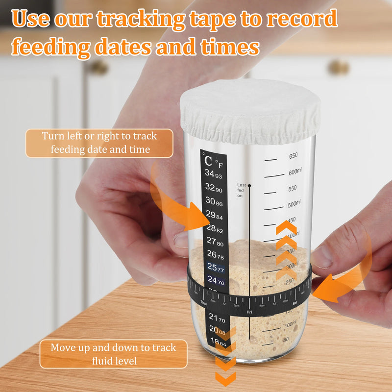 7 Pcs Sourdough Starter Kit Sourdough Starter Accessories Kit with Cloth Covers Temperature and Date Marked Feeding Bands