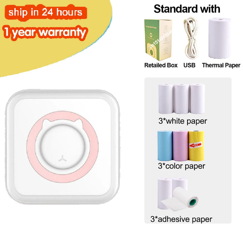 Portable Thermal Printer MINI Wirelessly BT 203dpi Photo Label Memo Wrong Question Printing With USB Cable Imprimante Portable