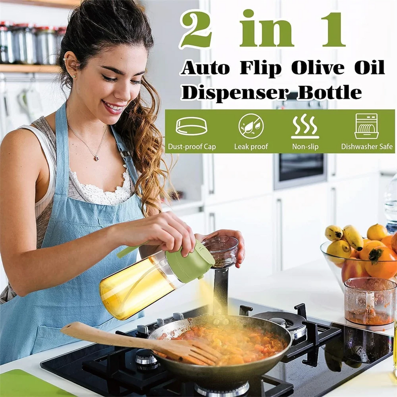 Olive Oil Sprayer Mister for Cooking,16oz/470ml Glass Oil Spray Bottle,2 in 1 Food-grade Oil Dispenser Bottle For Kitchen