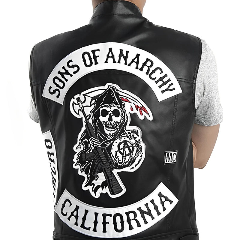 Men Motorcycle Spring Jackets SOA Punk Black Motorbike Gilet Sons of Anarchy Leather Moto Jacket Vest