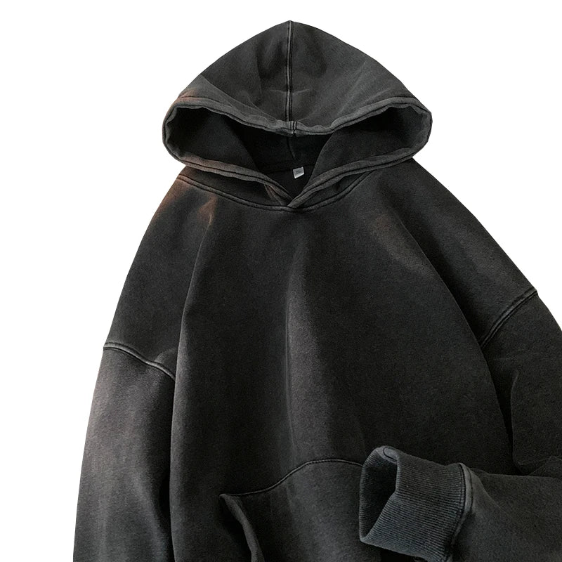 Men’s Vintage Washed Hoodie – Loose Fit Streetwear Pullover for Casual Harajuku Style