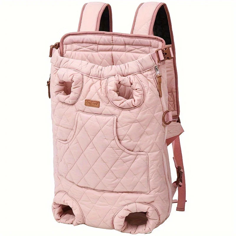 Cozy Pet Carrier Backpack for Dogs - Fleece-Lined, Front Legs Out, Hands-Free Design for Hiking & Travel.