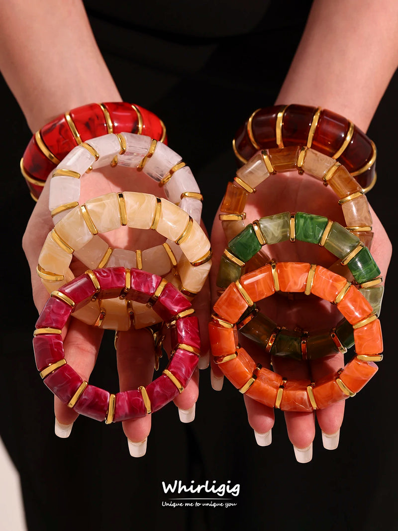 Chunky Ethnic Women Bracelets For Women No Fade Resin Stainless Steel Elastic Rope Handcraft Bangle Luxury Jewelry