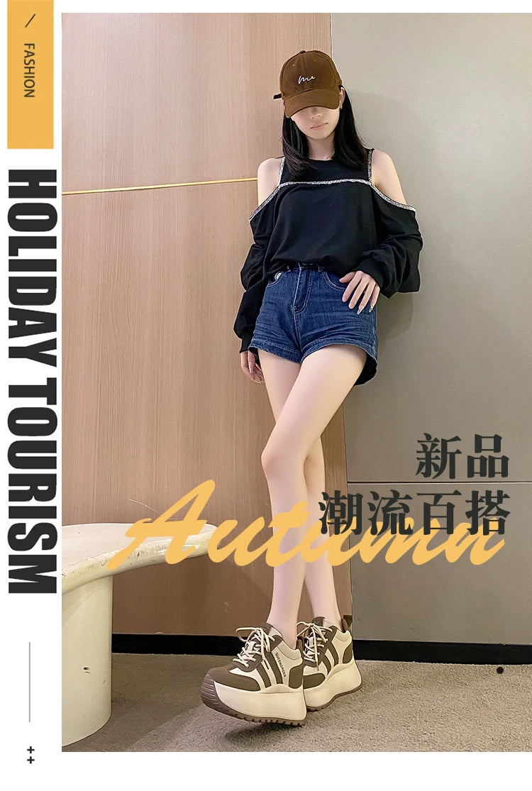 2025 New 10cm Womens Chunky Sneakers Lightweight Lace Up Casual Shoes Fashion Spring Platform Sports Shoes Comfortable Sneakers