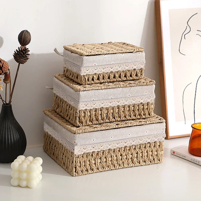 Wicker Storage Basket 3-Pack Woven Wicker Baskets Large Wicker Basket Cube Storage Bins with Liners Storage Baskets