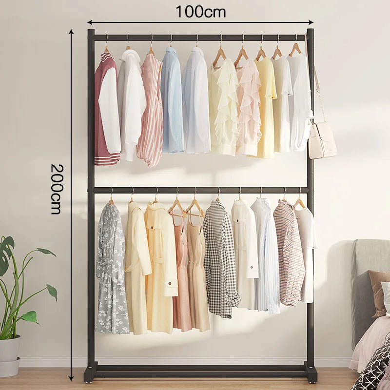 Double Layer Floor-Mounted Clothes Drng Ra Bedroom Balcony Single Rod Storage elf Space-Saving Easy-To-Use Painted Steel