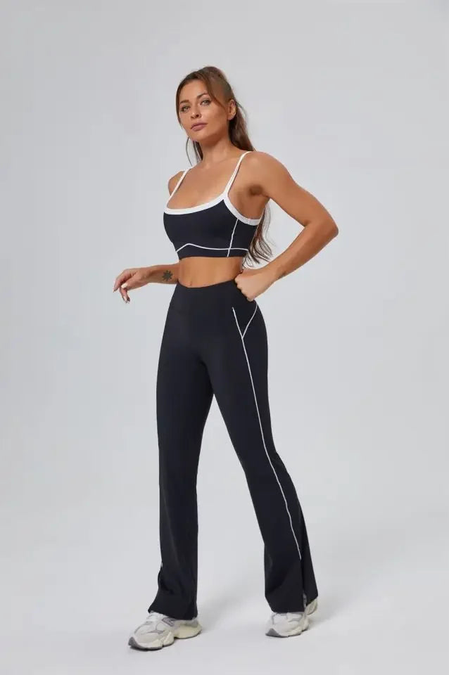 Seamless Yoga Sets Sports Fitness High Waist Hip-lifting Flared Pants Backless Bra Suits Workout Gym Leggings Sets for Women