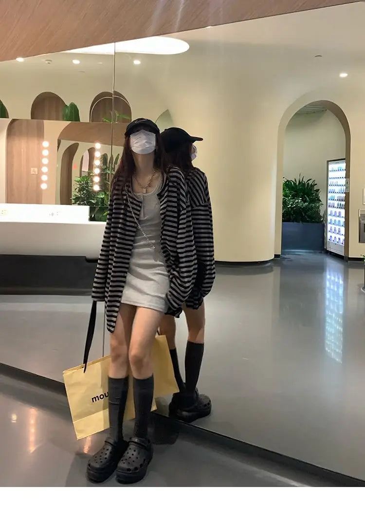 Sweatshirts Women Striped Chic Loose All-match Design Summer Simple Daily Retro Students Tender Sun-proof Classic Korean Style