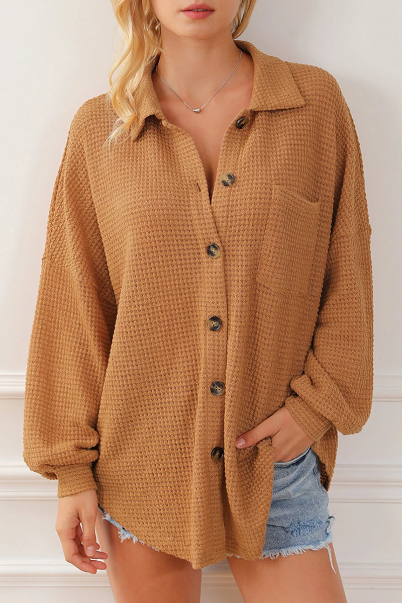 Women’s Oversized Button-Down Blouse – Casual Boho Long Sleeve Shirt with Turn-Down Collar